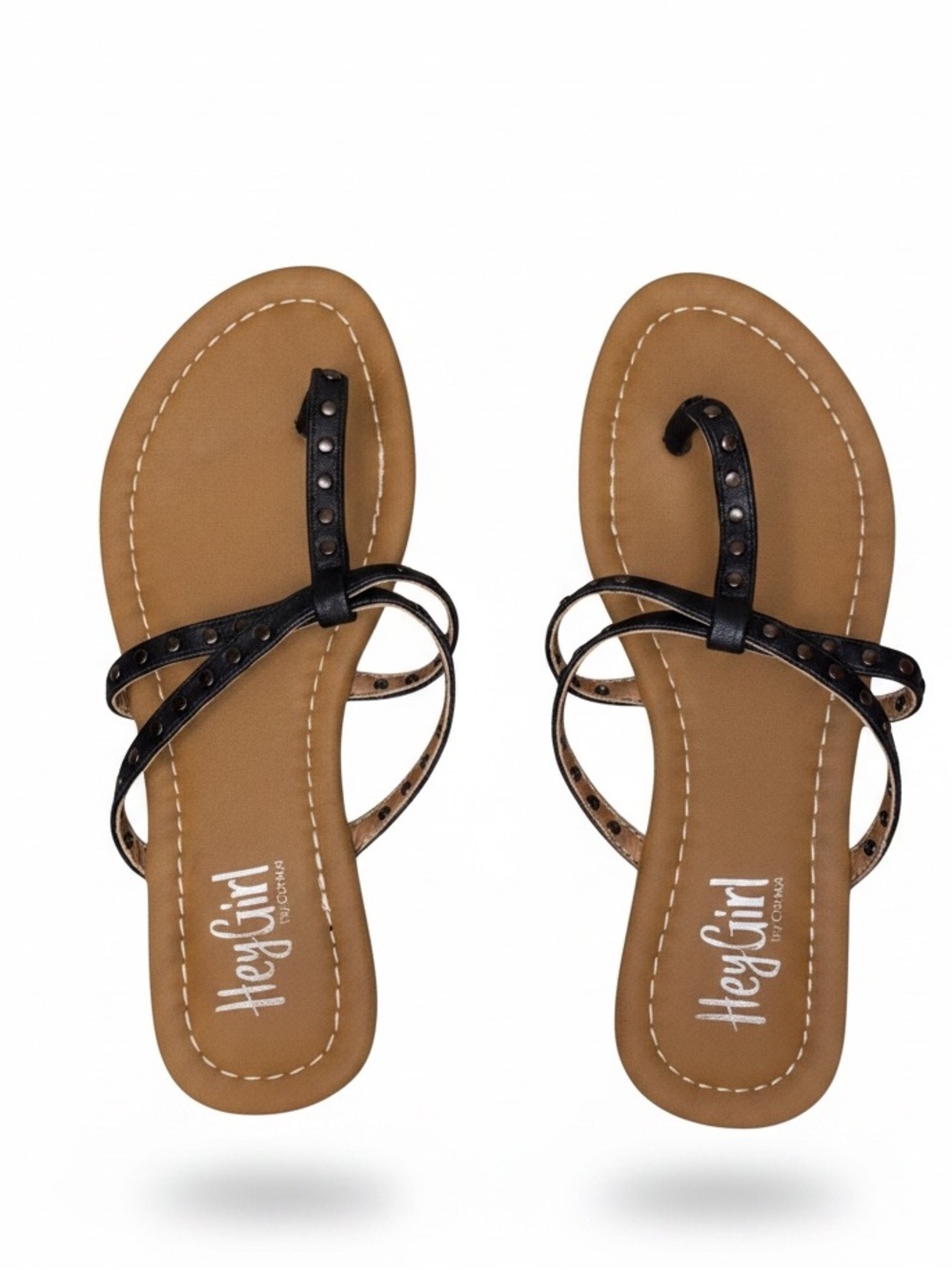 HEY GIRL by CORKYS Swimsuit Studded Slip On Sandal in Tan and Black Size 7